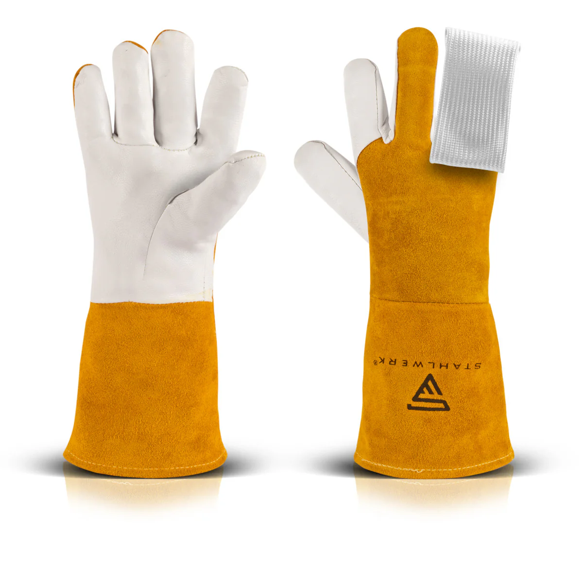STAHLWERK Schweißerhandschuhe + WIG Finger Set, robuste und hitzebeständige Schutzhandschuhe aus Echtleder inklusive Hitzeschutz aus Kevlargewebe für alle Schweiß- und Schneidarbeiten - Image 5