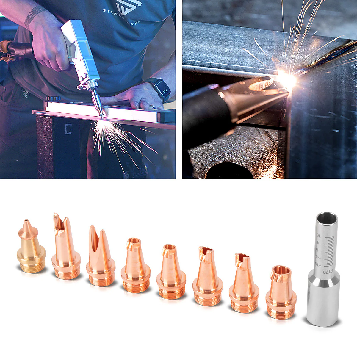 STAHLWERK Laser-Düsen 9er Set Profi-Zubehör für Laser-Schweißbrenner | Laser-Schweißgeräte mit 7 Schweißdüsen, 1 Schneiddüse und 1 Düsenträger inklusive Schutzbox - Image 6