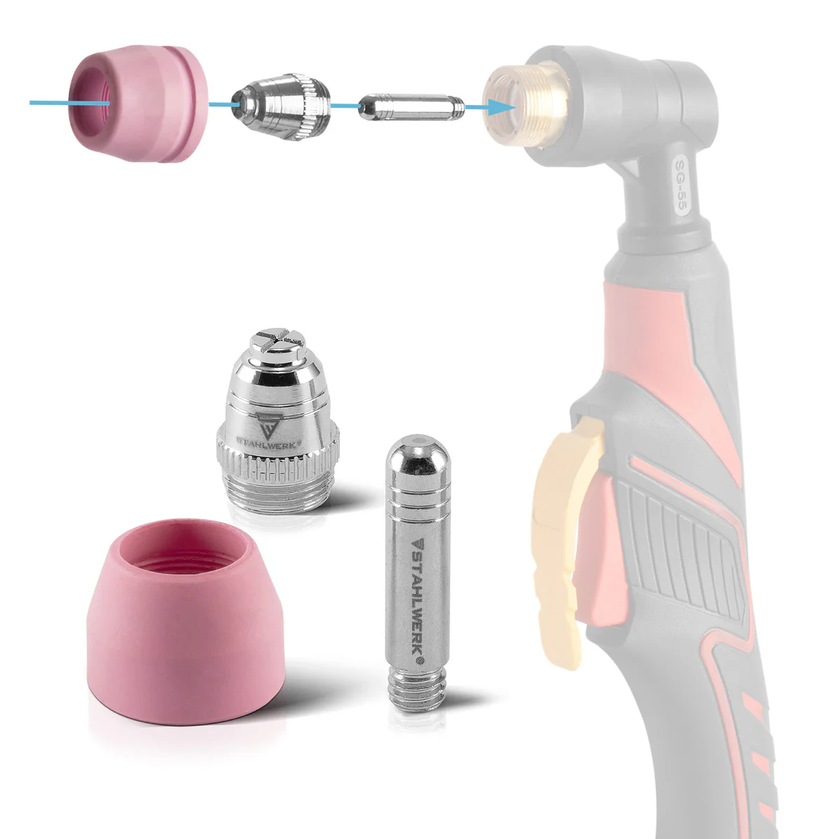 STAHLWERK AG-60 Plasmazubehör Set 25-teilig, Verschleißteile Plasmadüsen + Elektroden + Keramikkappen für AG-60 / SG-55 CUT Plasmaschneider-Brenner - Image 5