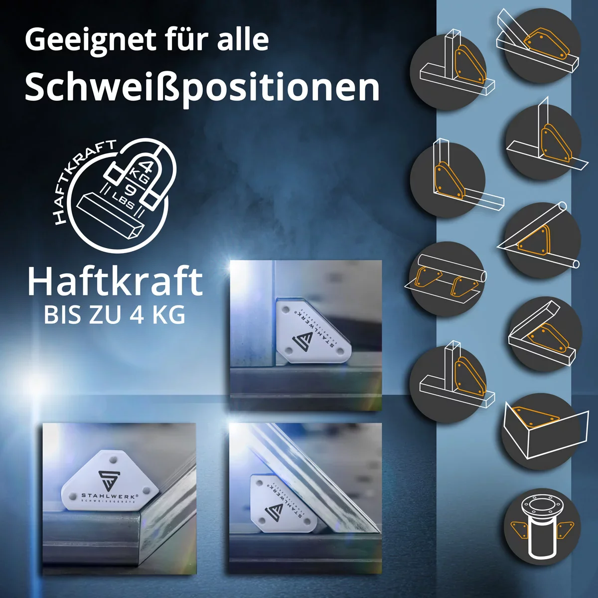 STAHLWERK 6 × Magnet-Schweißwinkel Magnetwinkel Schweißmagnet 30° x 45° x 60° x 75° x 90° x 135°, 2 x 4 kg / 9 lbs + 4 x 11,3 kg / 25 lbs - Image 4