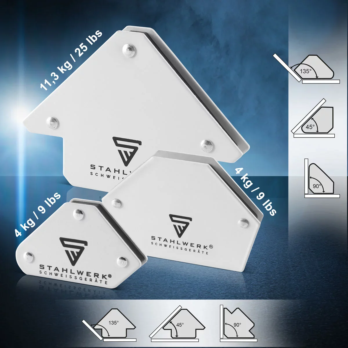 STAHLWERK 6 × Magnet-Schweißwinkel Magnetwinkel Schweißmagnet 30° x 45° x 60° x 75° x 90° x 135°, 2 x 4 kg / 9 lbs + 4 x 11,3 kg / 25 lbs - Image 5
