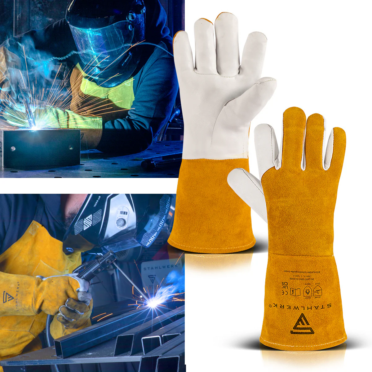 STAHLWERK Schweißerschutzhandschuhe aus Echt-Leder / Schutzkleidung / hitze- und feuerbeständig / schnittfest / reißfest - Image 5