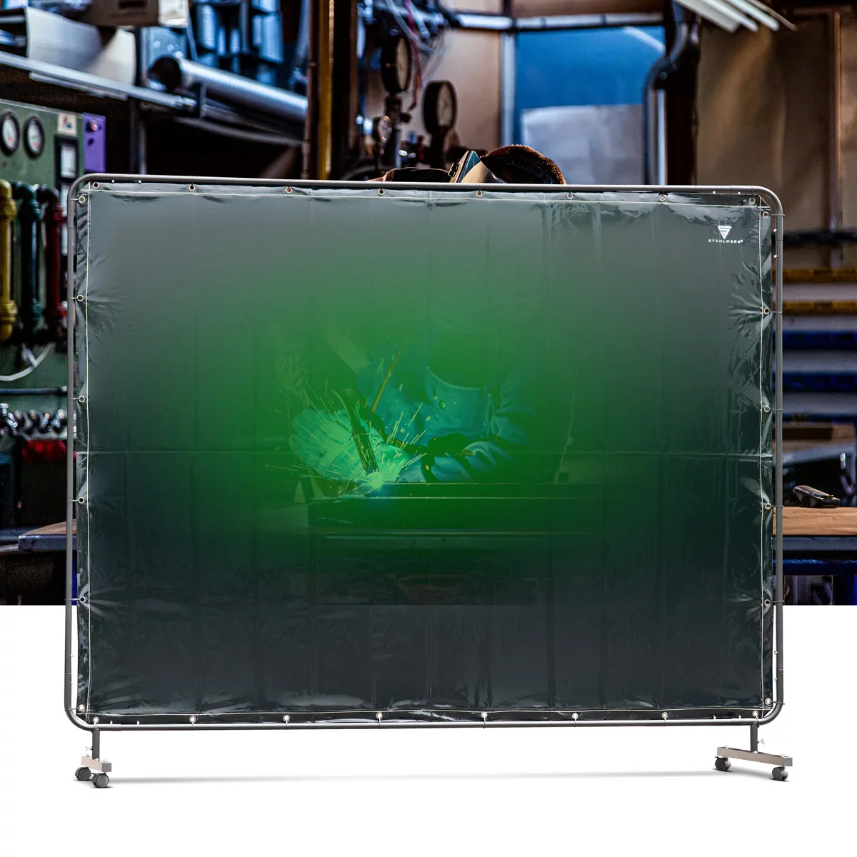 STAHLWERK mobile Schweißerschutzwand 240 x 180 cm aus Stahl und UV-resistentem Vinyl-Kunststoff - Image 2