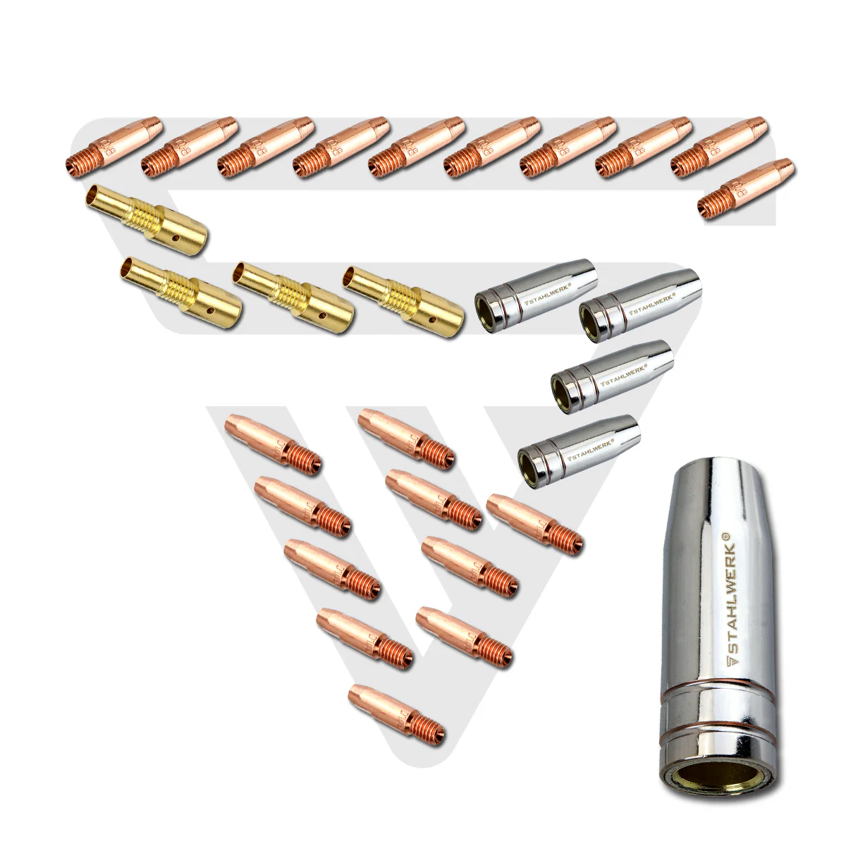 STAHLWERK MIG MAG Schweißzubehör Set 28-teilig, AK25/MB25 Verschleißteile, Gasdüsen + Düsenträger + Stromdüsen für MIG MAG Schweißbrenner - Image 2