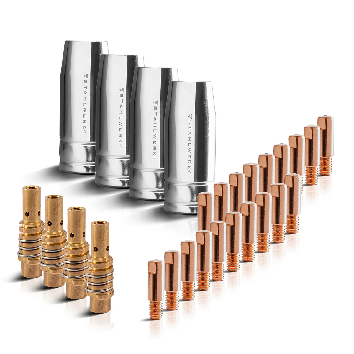 STAHLWERK MIG MAG AK15/MB15 AK14/MB14 Verschleißteile Set, 28-teiliges Original Schweißzubehör Set mit Gasdüsen, Düsenträgern und Stromdüsen für MIG MAG Schweißbrenner - Image 3