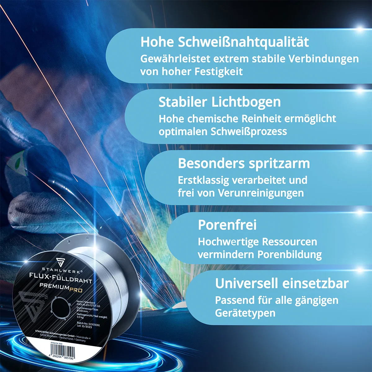 STAHLWERK 3 x MIG MAG Premium Schweißdraht  - Fülldraht E71T-GS Ø 0,8 mm S100/ D100 Drahtrolle 1 kg / Flux-Fülldraht - Image 4