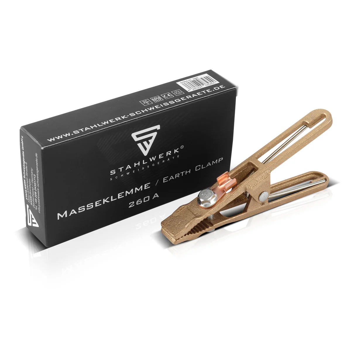 STAHLWERK Massezange und Masseklemme - hochwertige Erdungsklemme bis 260 A aus Vollmessing für Schweißgeräte und Plasmaschneider - Image 3