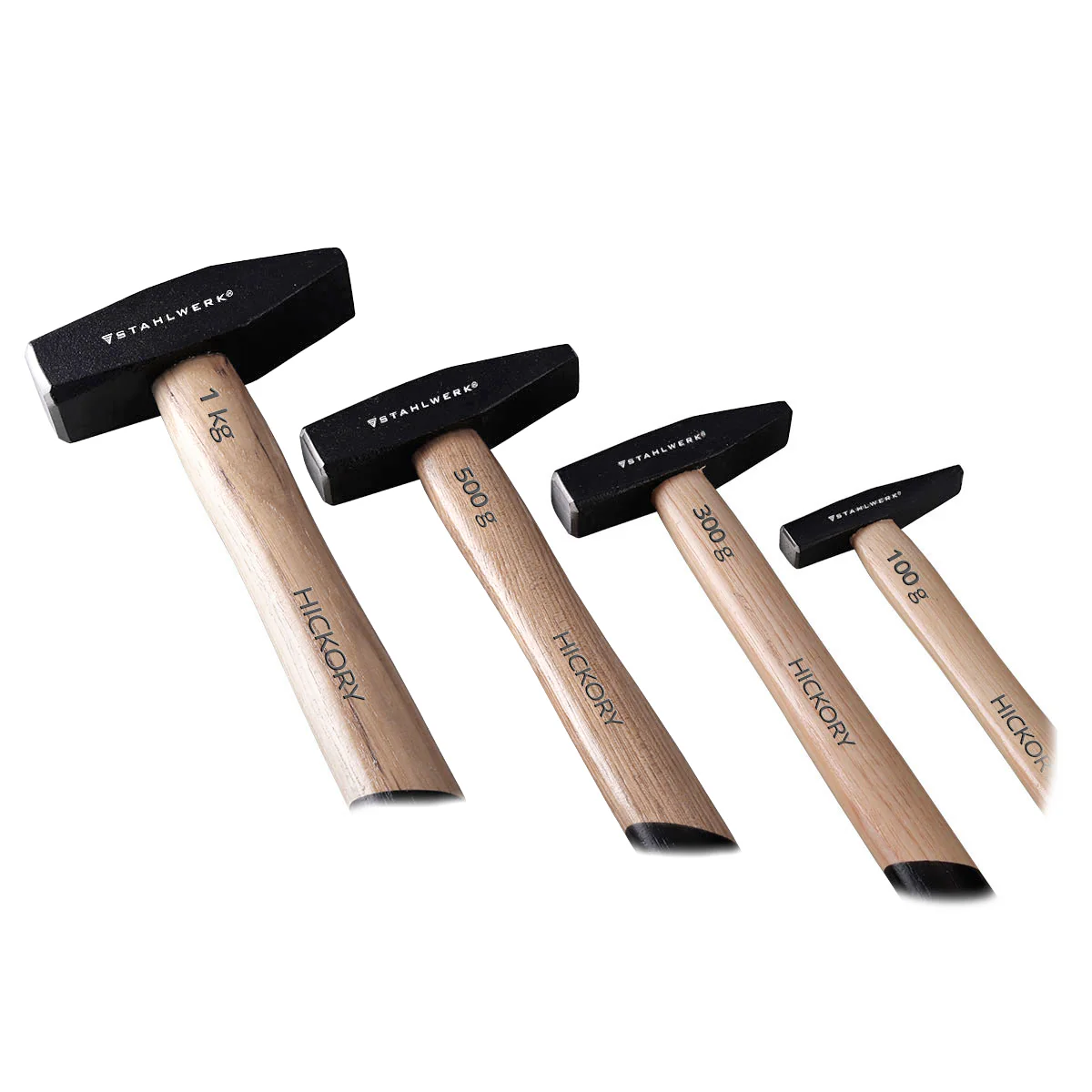 STAHLWERK Hammer Schlosserhammer im Set 100 g 300 g 500 g 1000 g Robuster Kopf aus geschmiedetem Stahl, gut ausbalanciert, ergonomischer Griff aus bruchfestem Hickory-Holz - Image 3