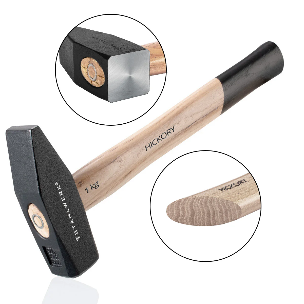 STAHLWERK Hammer Schlosserhammer im Set 100 g 300 g 500 g 1000 g Robuster Kopf aus geschmiedetem Stahl, gut ausbalanciert, ergonomischer Griff aus bruchfestem Hickory-Holz - Image 4