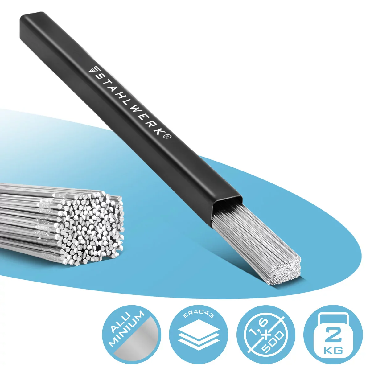 STAHLWERK WIG Schweißstäbe ER4043Si5 Aluminium hochlegiert / Ø 1,6 mm x 500 mm / 2 kg / inklusive Aufbewahrungsbox