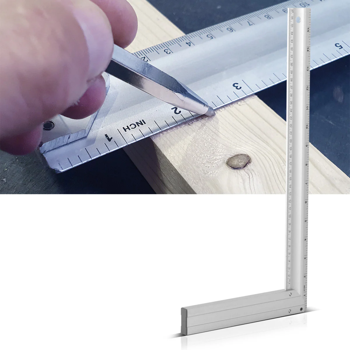 STAHLWERK Aluminium Anschlagwinkel Messwinkel Zimmermannswinkel 400 mm Winkel mit cm und Zoll genietet - Image 5