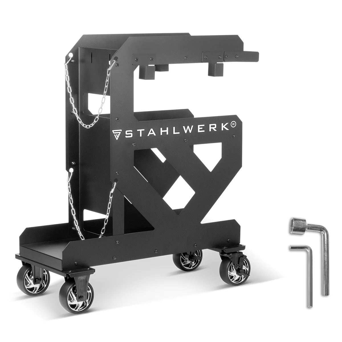 STAHLWERK Schweißwagen SW-800-ST mit 1,5 mm Wandstärke | Longlife-Gummirollen | Gerätewagen für Schweißgeräte und Plasmaschneider mit Kabel- und Schlauchhalterung sowie Kettensicherung für Gasflaschen - Image 3