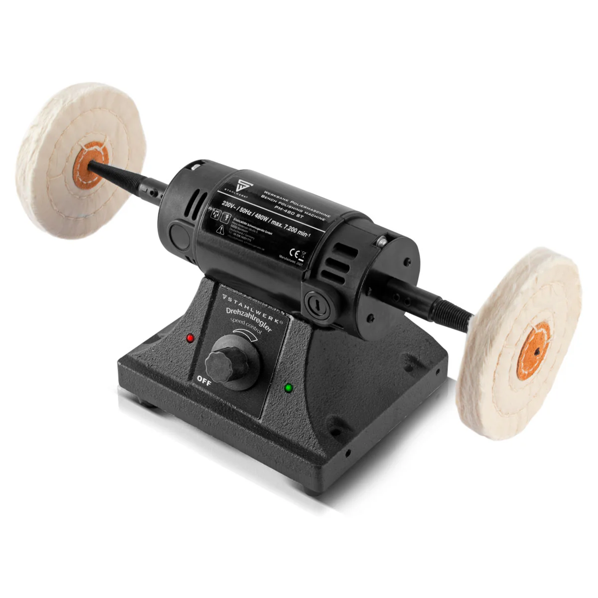 STAHLWERK PM-480 ST Werkbank Poliermaschine mit 480 Watt und 7.200 Umdrehungen pro Minute für Metall, Holz, Acryl und Kunststoff - Image 2