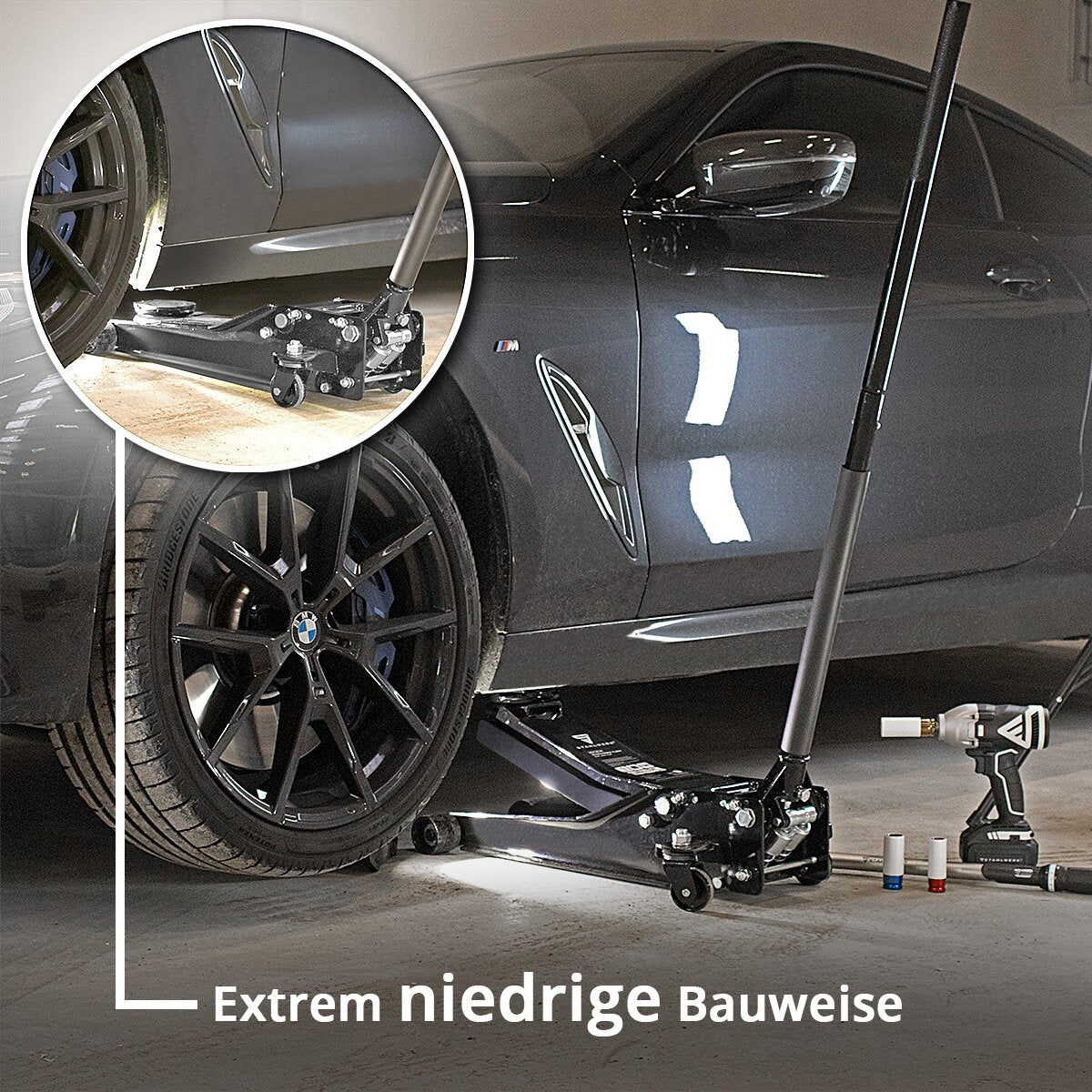 STAHLWERK Hydraulischer Wagenheber WHF-30 ST mit 3 t Tragkraft und Doppelhubkolben, Hubbereich 75-510 mm extra flacher Rangierwagenheber | Autoheber für Kfz Reifenwechsel - Image 9