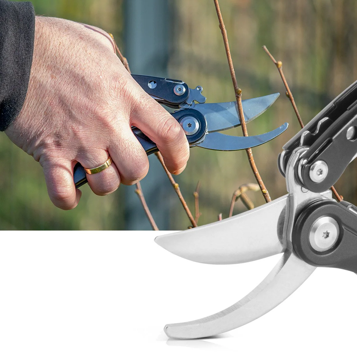STAHLWERK Multitool mit 5 Werkzeugen, hochwertiges Taschenmesser / Klappmesser/ Multifunktionswerkzeug mit Gartenschere, Säge, Messer, Wurzelstecher und Öse - Image 12