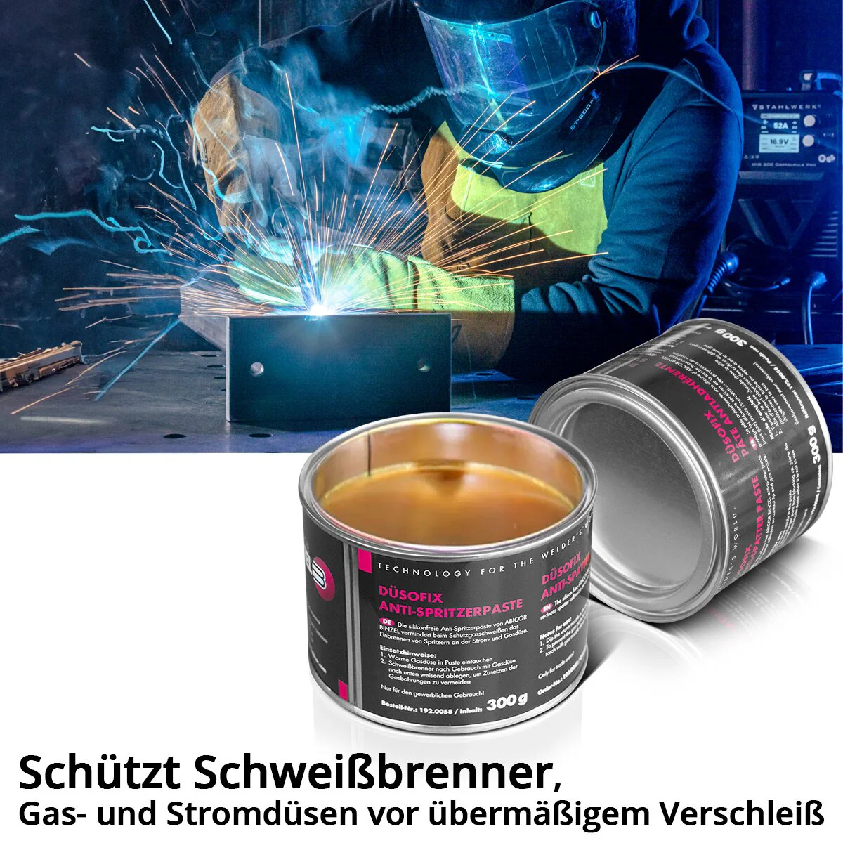ABICOR BINZEL Düsofix 2er Set 300 g Schweißschutzpaste | Schweißtrennmittel | Spritzerschutzpaste zum professionellen Schutz von Schweißbrenner, Gasverteiler sowie Gas- und Stromdüsen - Image 4