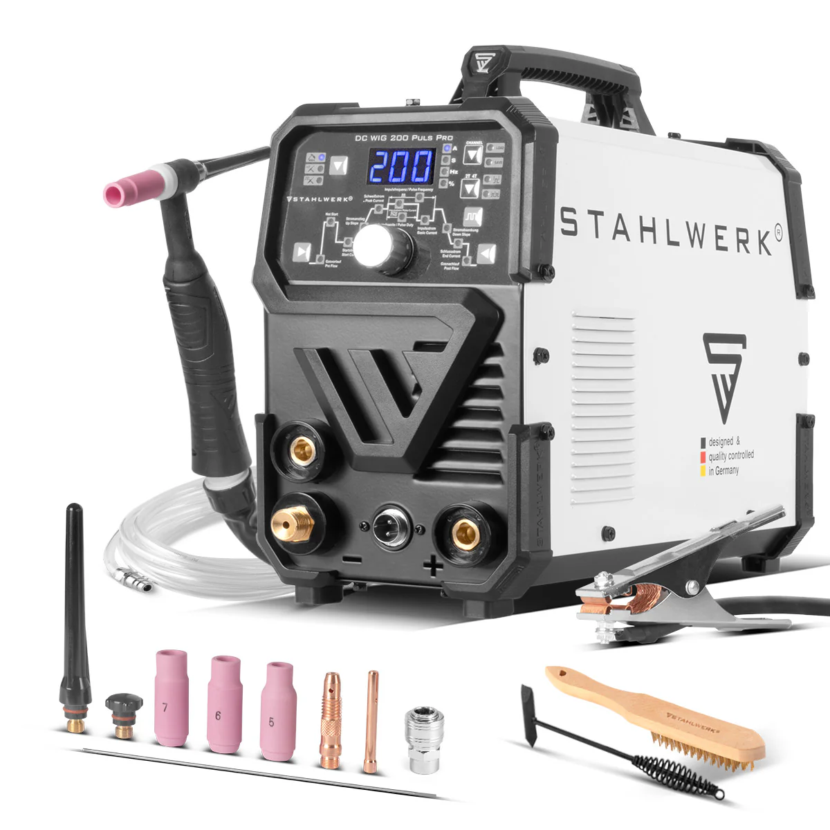 STAHLWERK 2-in-1-Kombi-Schweißgerät DC WIG 200 Puls Pro - Digitales Profi WIG Schweißgerät mit MMA E-Hand und Pulsfunktion, für Dünnblech geeignet - Image 3