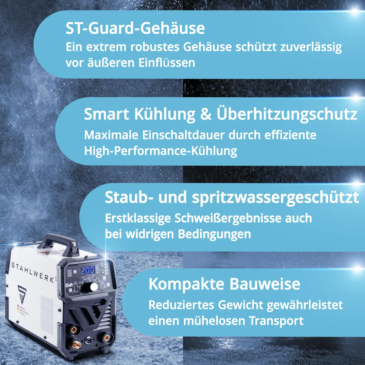 STAHLWERK 2-in-1-Kombi-Schweißgerät DC WIG 200 Puls Pro - Digitales Profi WIG Schweißgerät mit MMA E-Hand und Pulsfunktion, für Dünnblech geeignet - Image 6