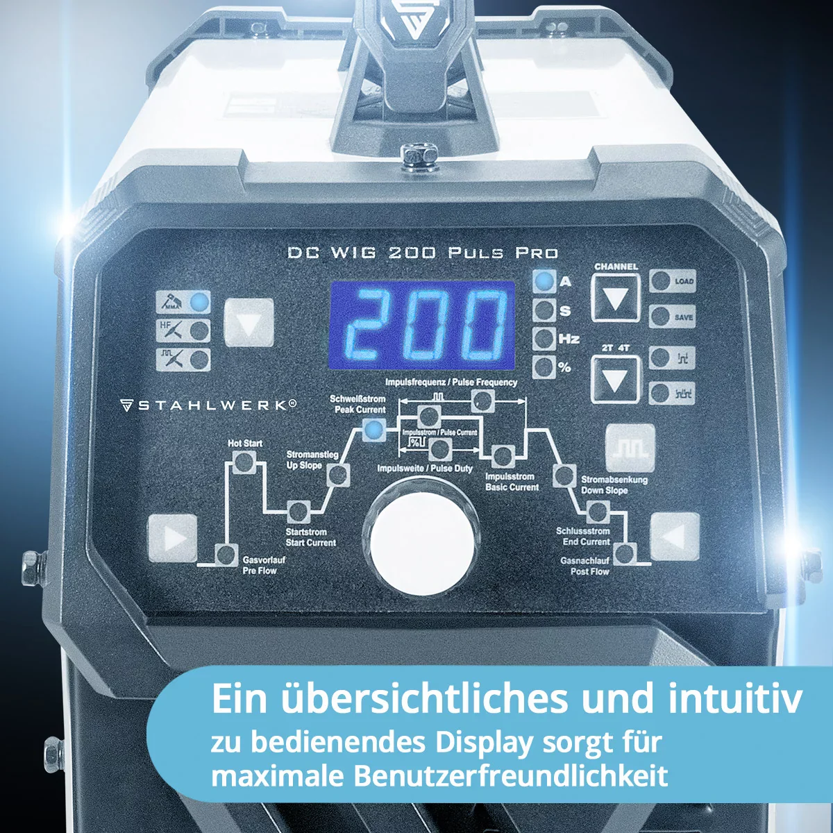 STAHLWERK 2-in-1-Kombi-Schweißgerät DC WIG 200 Puls Pro - Digitales Profi WIG Schweißgerät mit MMA E-Hand und Pulsfunktion, für Dünnblech geeignet - Image 8