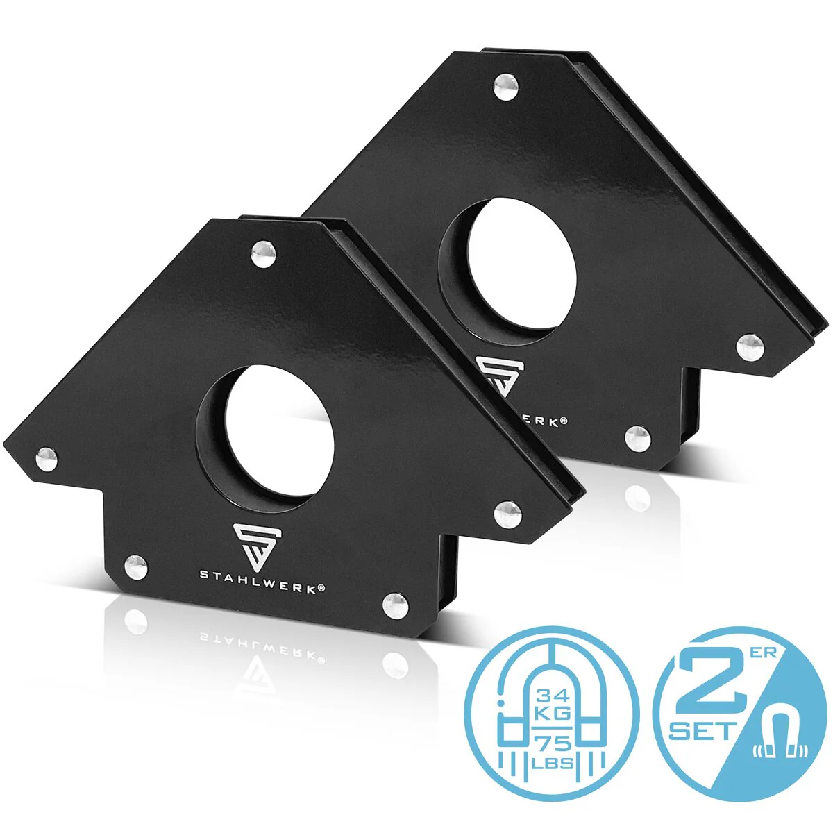 STAHLWERK 2er Set Magnet-Schweißwinkel 34 kg | 75 lbs praktischer Schweißmagnet | Magnetwinkel | Schweißpositionierer mit starker Haftkraft