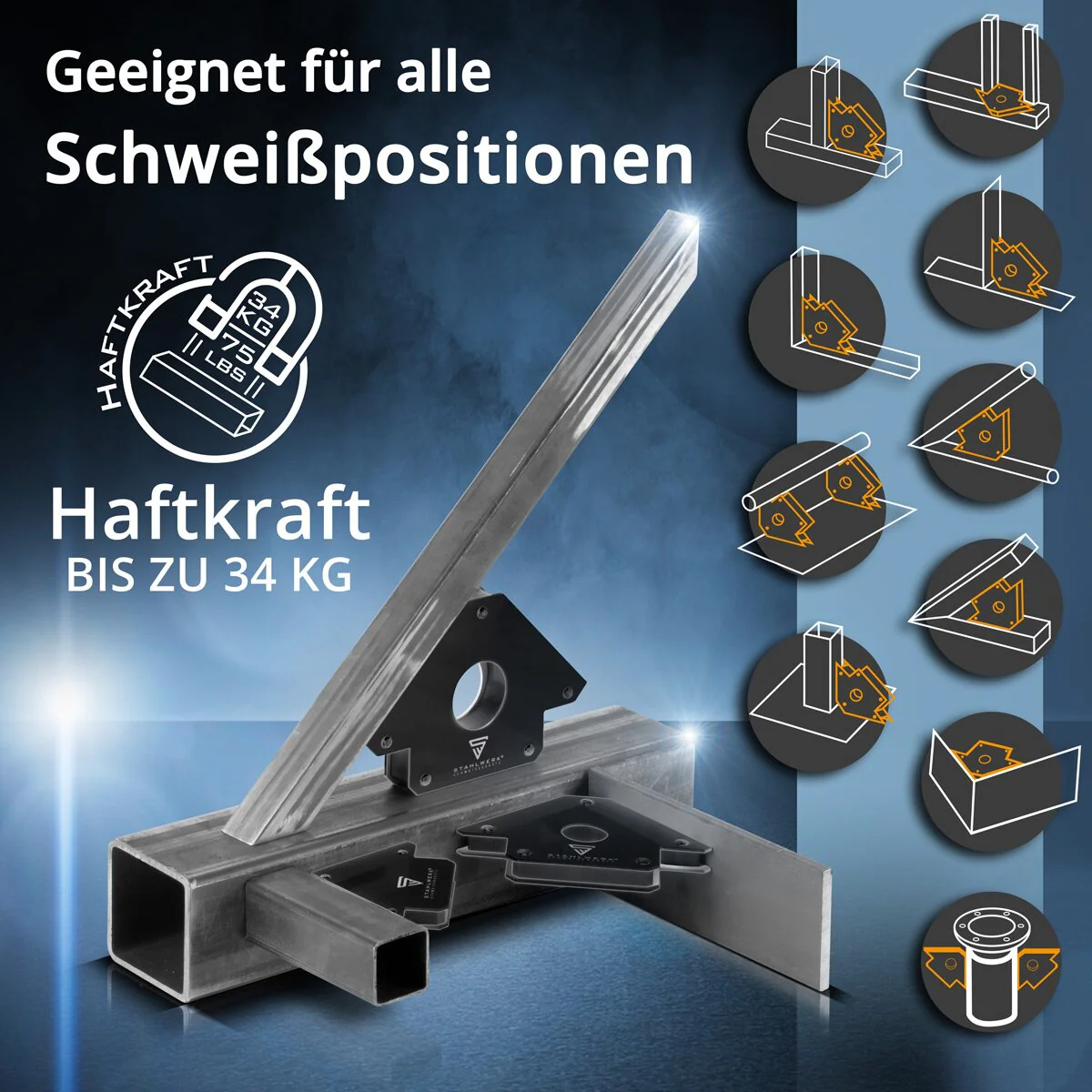 STAHLWERK 2er Set Magnet-Schweißwinkel 34 kg | 75 lbs praktischer Schweißmagnet | Magnetwinkel | Schweißpositionierer mit starker Haftkraft - Image 2