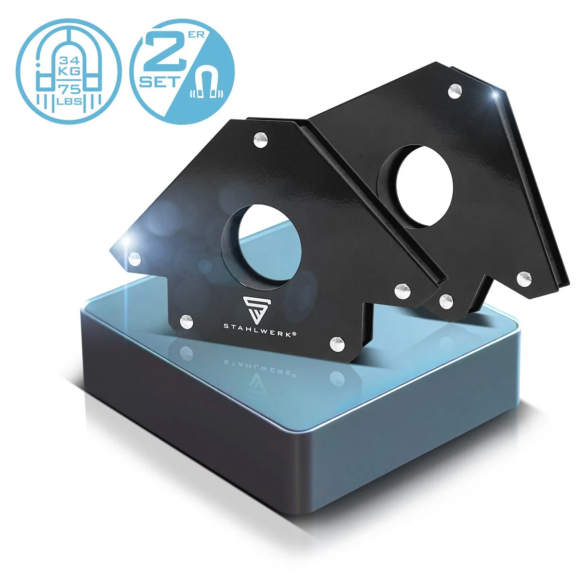 STAHLWERK 2er Set Magnet-Schweißwinkel 34 kg | 75 lbs praktischer Schweißmagnet | Magnetwinkel | Schweißpositionierer mit starker Haftkraft - Image 8