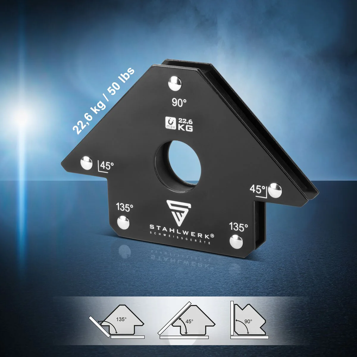 STAHLWERK 4er Set Magnet-Schweißwinkel 22,6 kg | 50 lbs praktischer Schweißmagnet | Magnetwinkel | Schweißpositionierer mit starker Haftkraft - Image 4