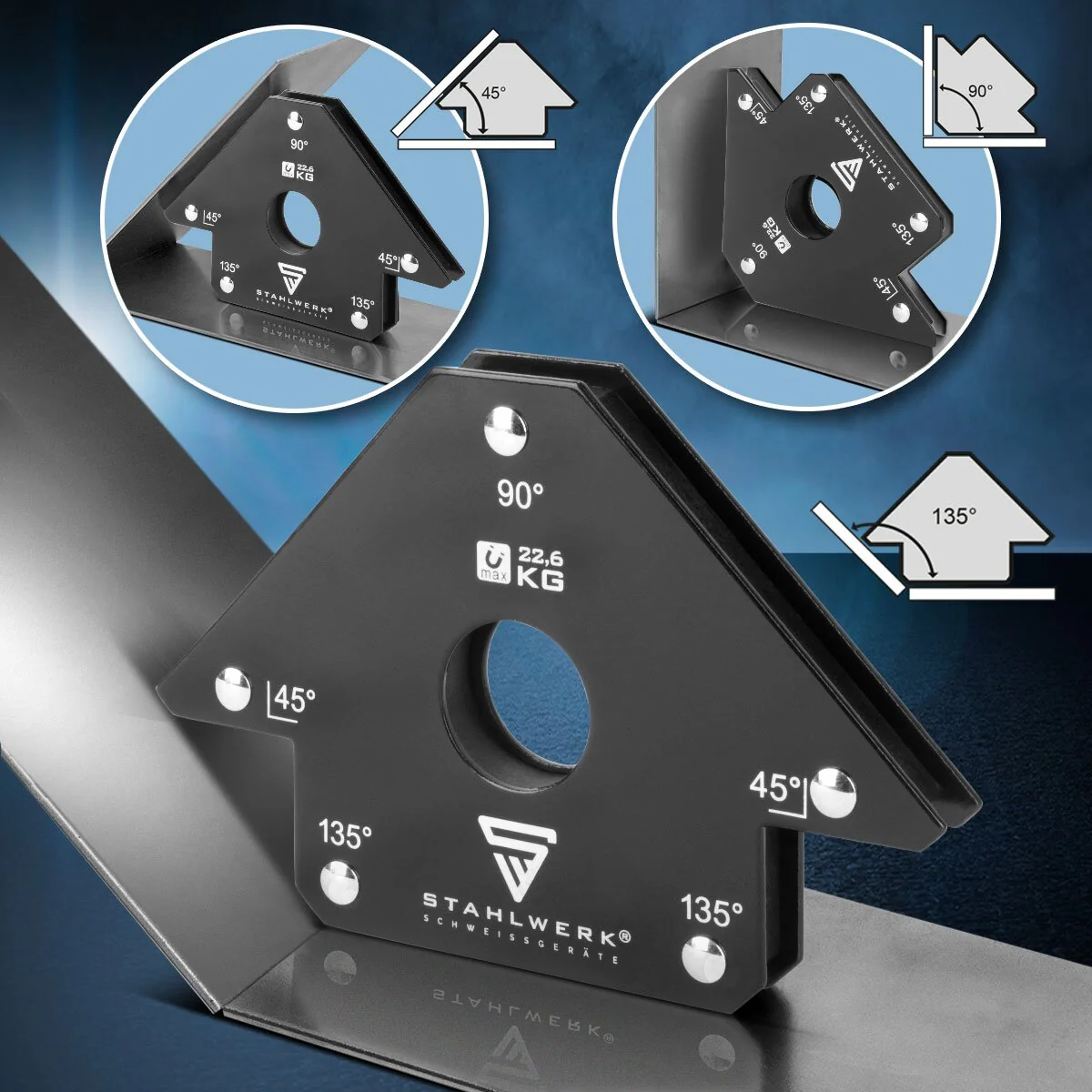 STAHLWERK 4er Set Magnet-Schweißwinkel 22,6 kg | 50 lbs praktischer Schweißmagnet | Magnetwinkel | Schweißpositionierer mit starker Haftkraft - Image 5
