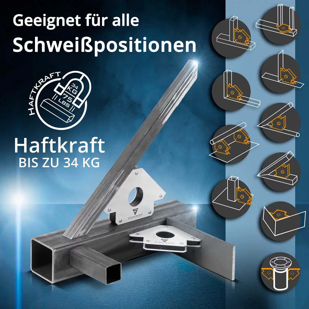 STAHLWERK 6 x Magnet-Schweisswinkel 45° x 90° x 135°, 22,6 kg / 50 lbs 6er Set - Image 2