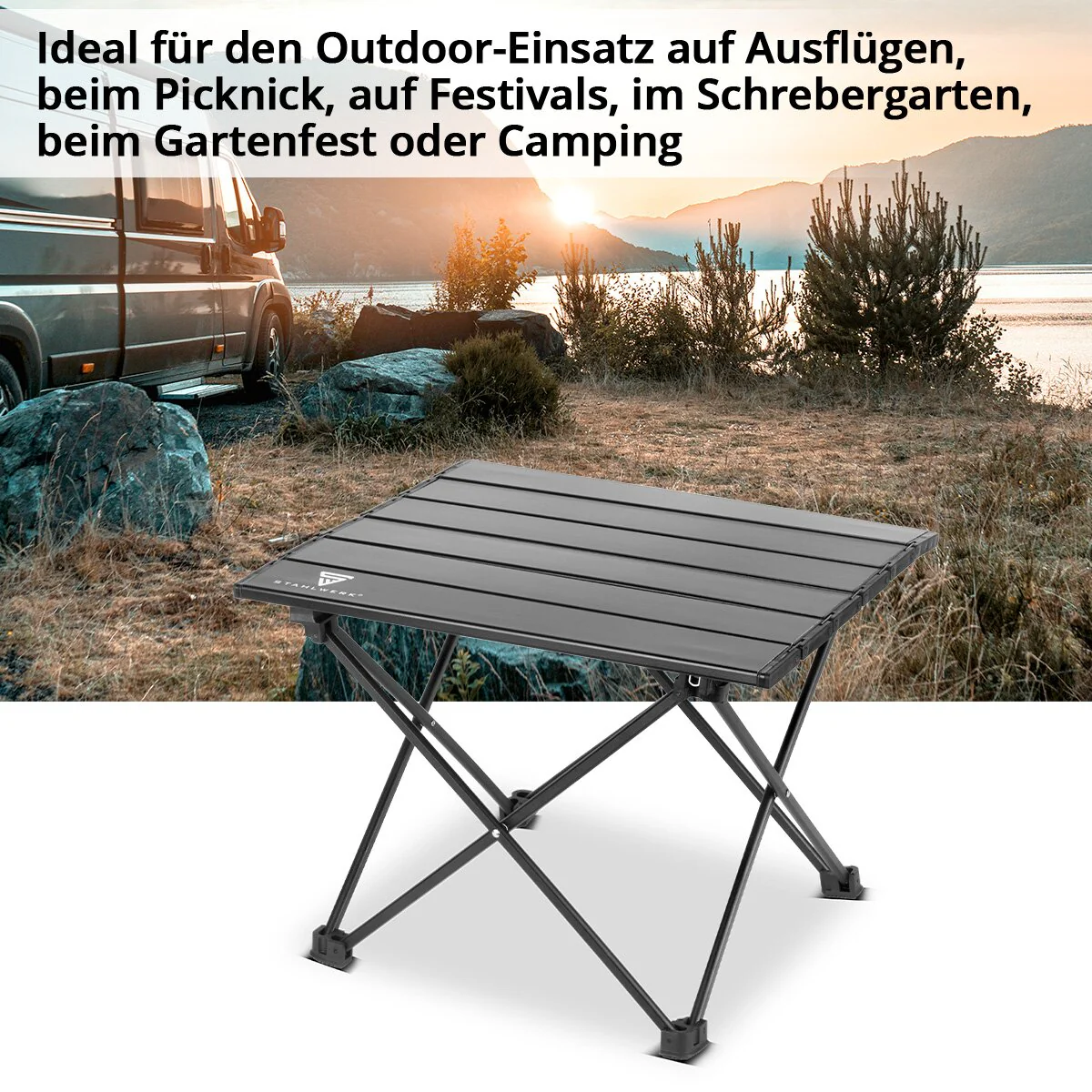 STAHLWERK Aluminium-Falttisch 40 x 34,5 x 30 cm Klapptisch | Campingtisch | Aluminiumtisch | Gartentisch | Campingmöbel | Picknicktisch - Image 2
