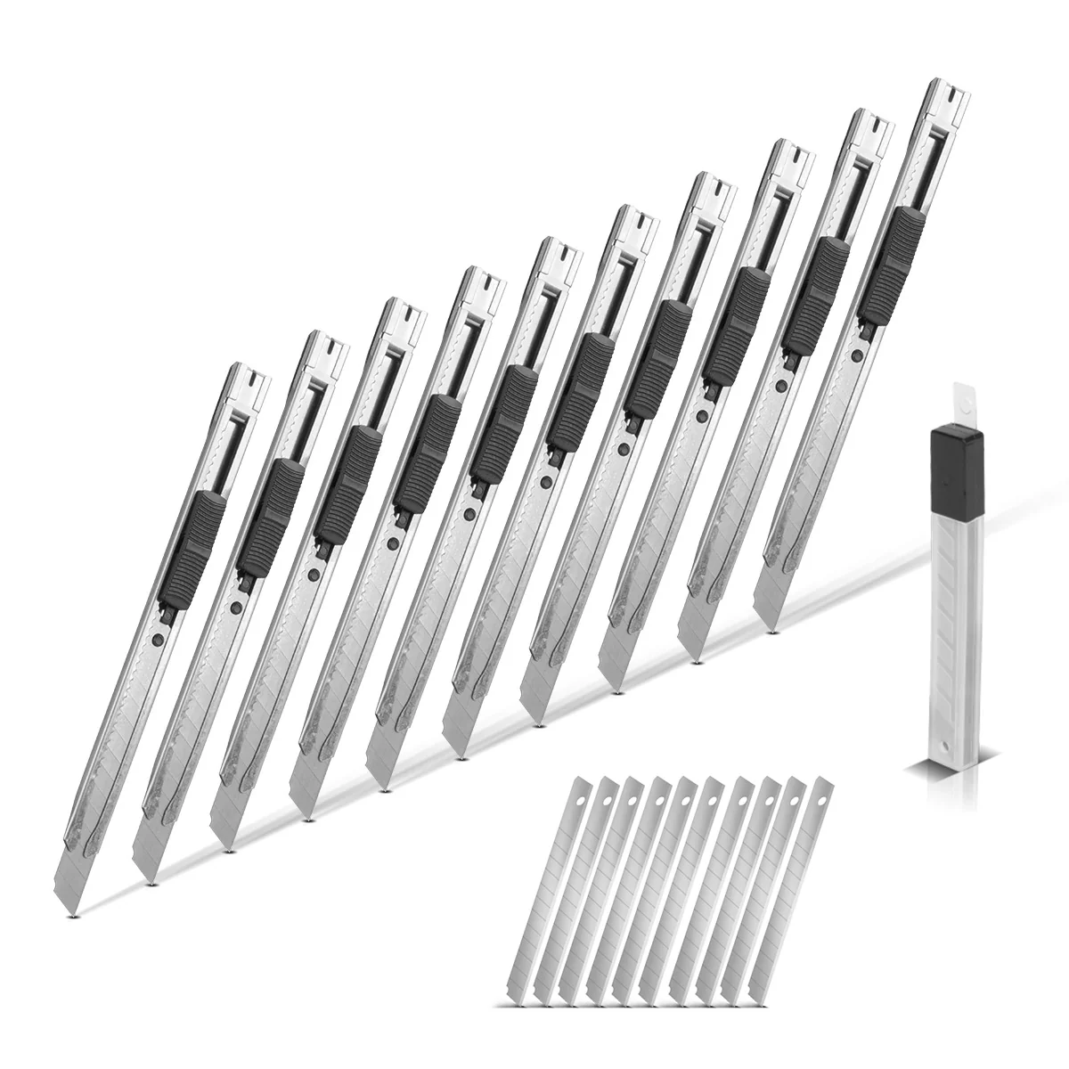 STAHLWERK Cuttermesser 10er Set mit 9 mm Abbrechklingen aus bruchfestem Carbon-Stahl präziser Cutter | Teppichmesser | Sicherheitsmesser | Paketmesser | Kartonmesser - Image 3