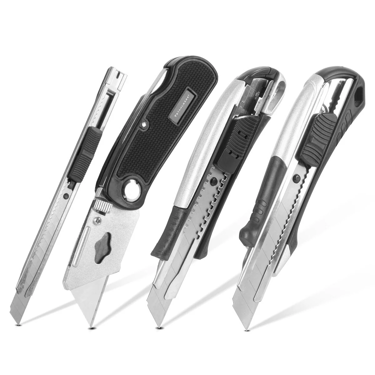STAHLWERK Cuttermesser 4er Set mit Ersatzklingen Profi Cutter | Teppichmesser | Sicherheitsmesser | Paketmesser | Kartonmesser - Image 2