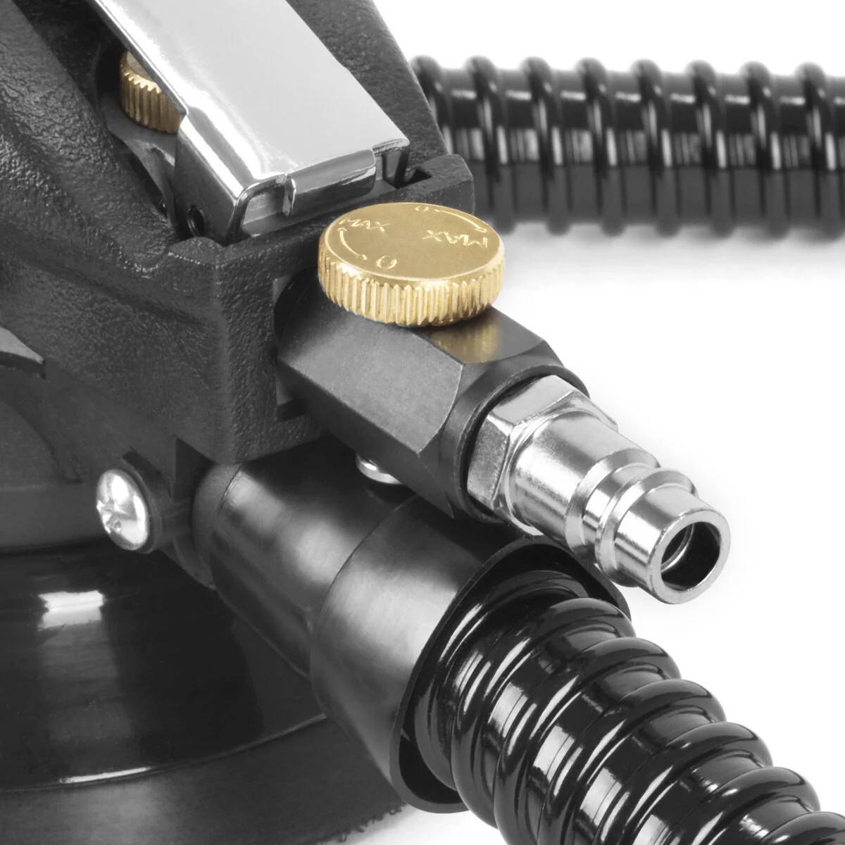 STAHLWERK Druckluft Exzenterschleifer DES-125 ST mit 14er Set Gitternetz-Klett-Schleifscheiben P60-P320 Druckluftschleifer mit 125 mm Schleifteller | Poliermaschine mit Absaugsystem und Staubsack - Image 10