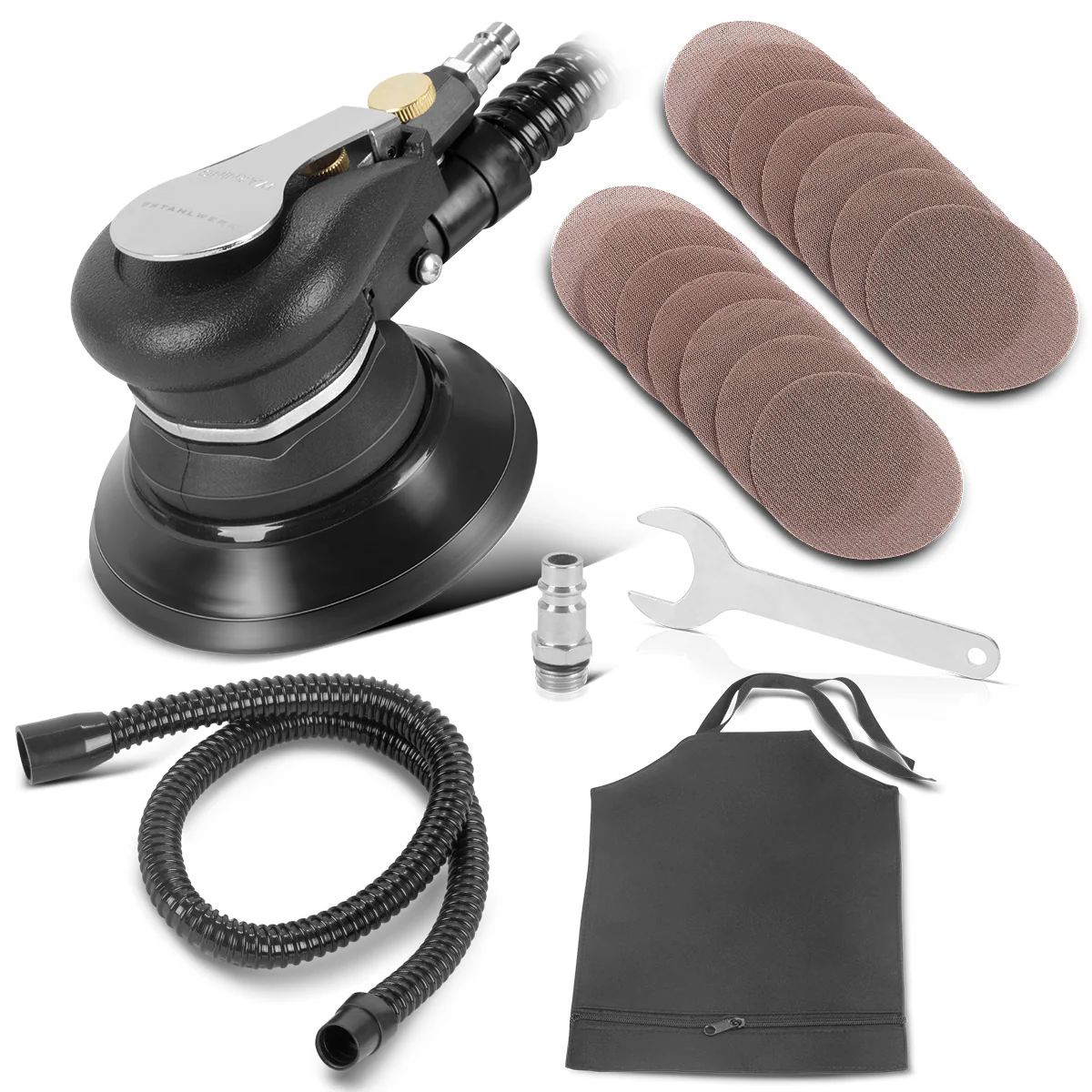 STAHLWERK Druckluft Exzenterschleifer DES-125 ST mit 14er Set Gitternetz-Klett-Schleifscheiben P60-P320 Druckluftschleifer mit 125 mm Schleifteller | Poliermaschine mit Absaugsystem und Staubsack - Image 3