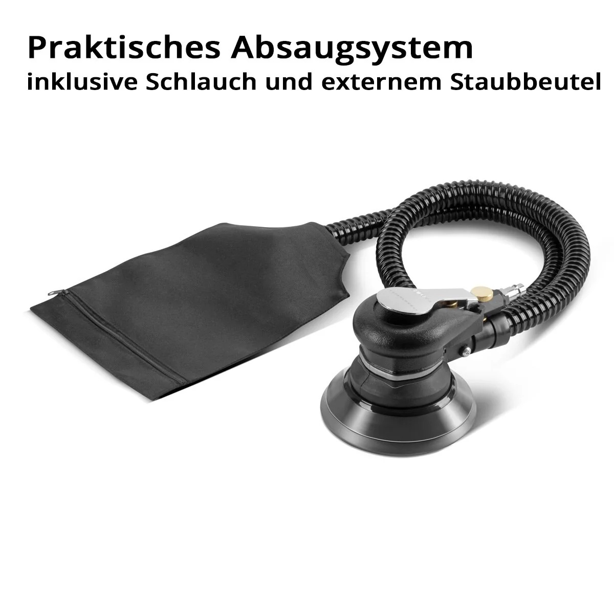 STAHLWERK Druckluft Exzenterschleifer DES-125 ST mit 14er Set Gitternetz-Klett-Schleifscheiben P60-P320 Druckluftschleifer mit 125 mm Schleifteller | Poliermaschine mit Absaugsystem und Staubsack - Image 5