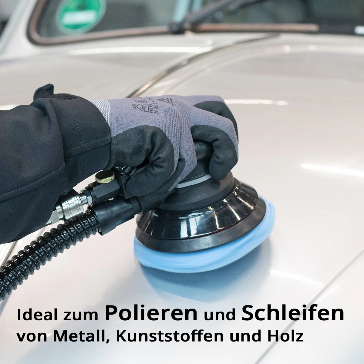STAHLWERK Druckluft Exzenterschleifer DES-125 ST mit 14er Set Gitternetz-Klett-Schleifscheiben P60-P320 Druckluftschleifer mit 125 mm Schleifteller | Poliermaschine mit Absaugsystem und Staubsack - Image 9