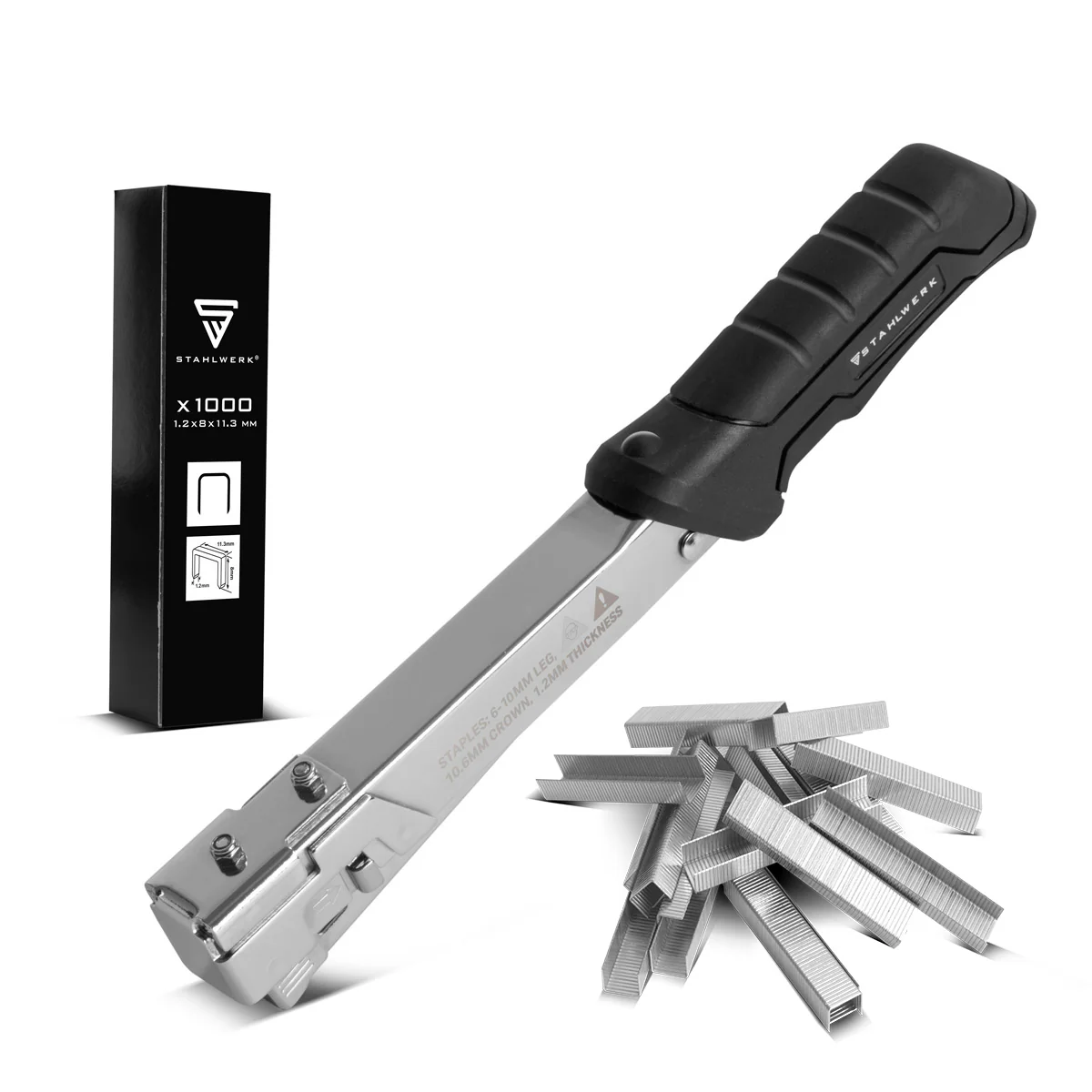 STAHLWERK Hammertacker mit 1000 Tackerklammern Profi-Tacker | Schlagtacker | Handtacker | Schlaghefter | Hammernagler | Klammertacker | Klammergerät für Klammern 6-10 mm Typ G - Image 3