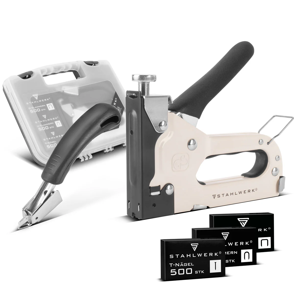 STAHLWERK Handtacker Set HTS-100 ST mit Tacker, Klammerentferner und jeweils 500 D-Klammern, U-Klammern und T-Nägeln - Image 3
