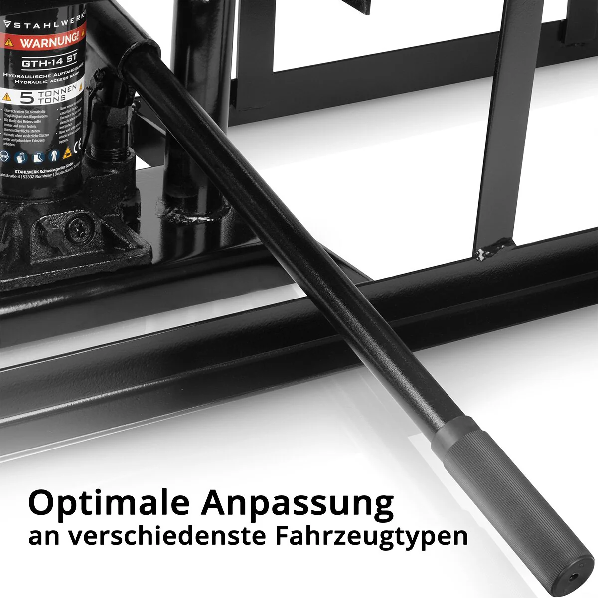 STAHLWERK Hydraulische Auffahrrampe GTH-14 ST mit 5 Tonnen Tragkraft Auffahrbock mit Wagenheber | höhenverstellbare Auto-Rampe | Pkw-Rampe | Kfz-Bock - Image 5