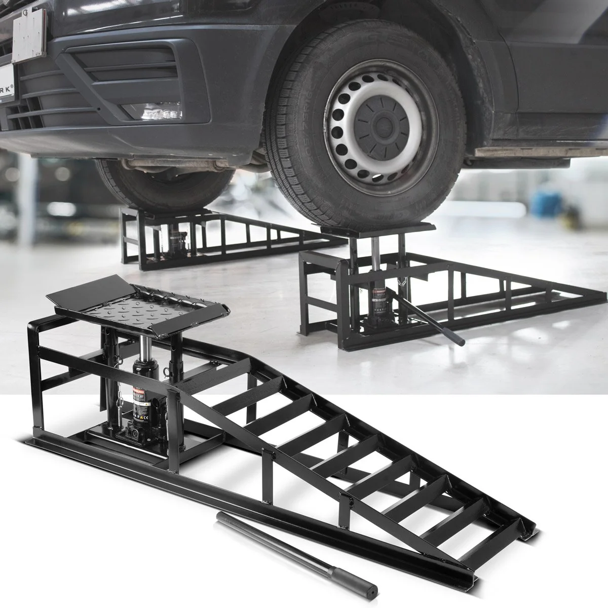 STAHLWERK Hydraulische Auffahrrampe GTH-14 ST mit 5 Tonnen Tragkraft Auffahrbock mit Wagenheber | höhenverstellbare Auto-Rampe | Pkw-Rampe | Kfz-Bock - Image 9