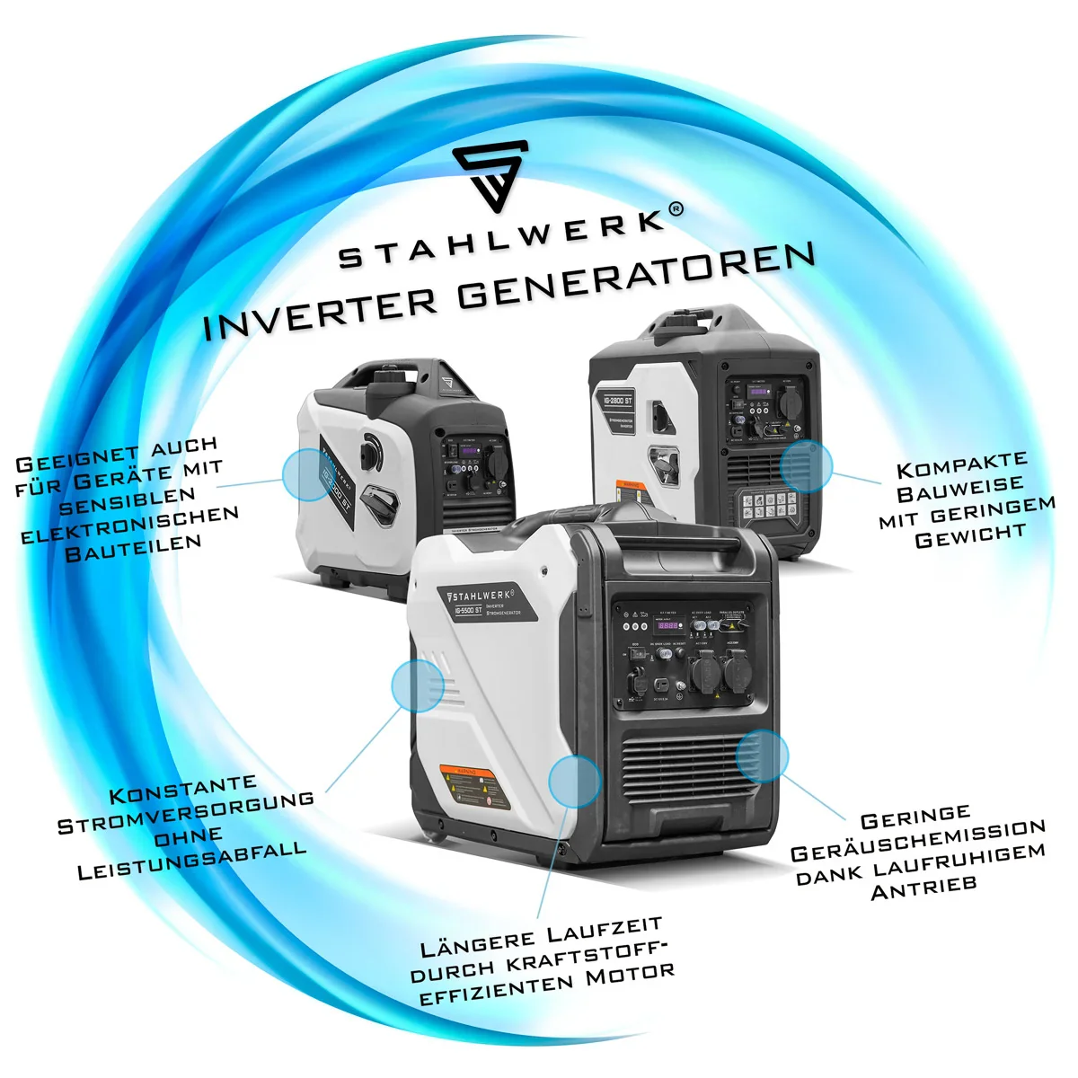 STAHLWERK IG-4000 ST Benzin Generator 4 kW | 5,44 PS | Inverter Stromgenerator | Multi-Versorgungs Generator | Notstromaggregat, 4-Takt, 5-Verbraucher-Anschlüsse, verbrauchseffizient und wartungsarm - Image 17