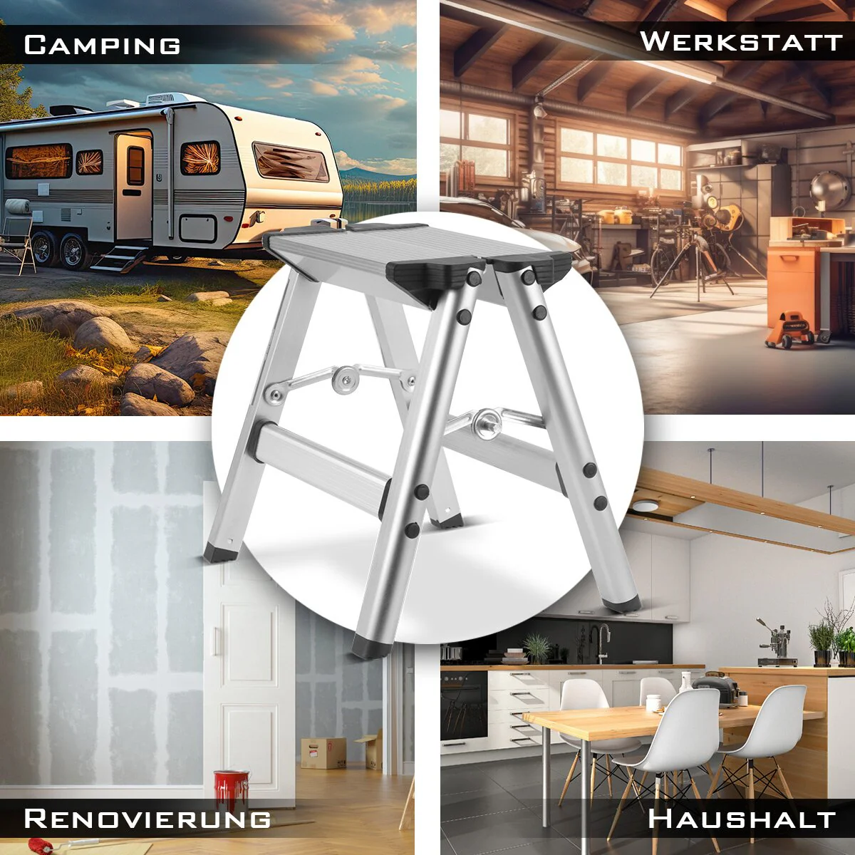 STAHLWERK Klapptritt KT-1 ST mit 120 kg Tragkraft Aluminium-Leiter | Klappleiter | Trittleiter | Schemel | Tritthocker mit rutschfester Stufe - Image 10