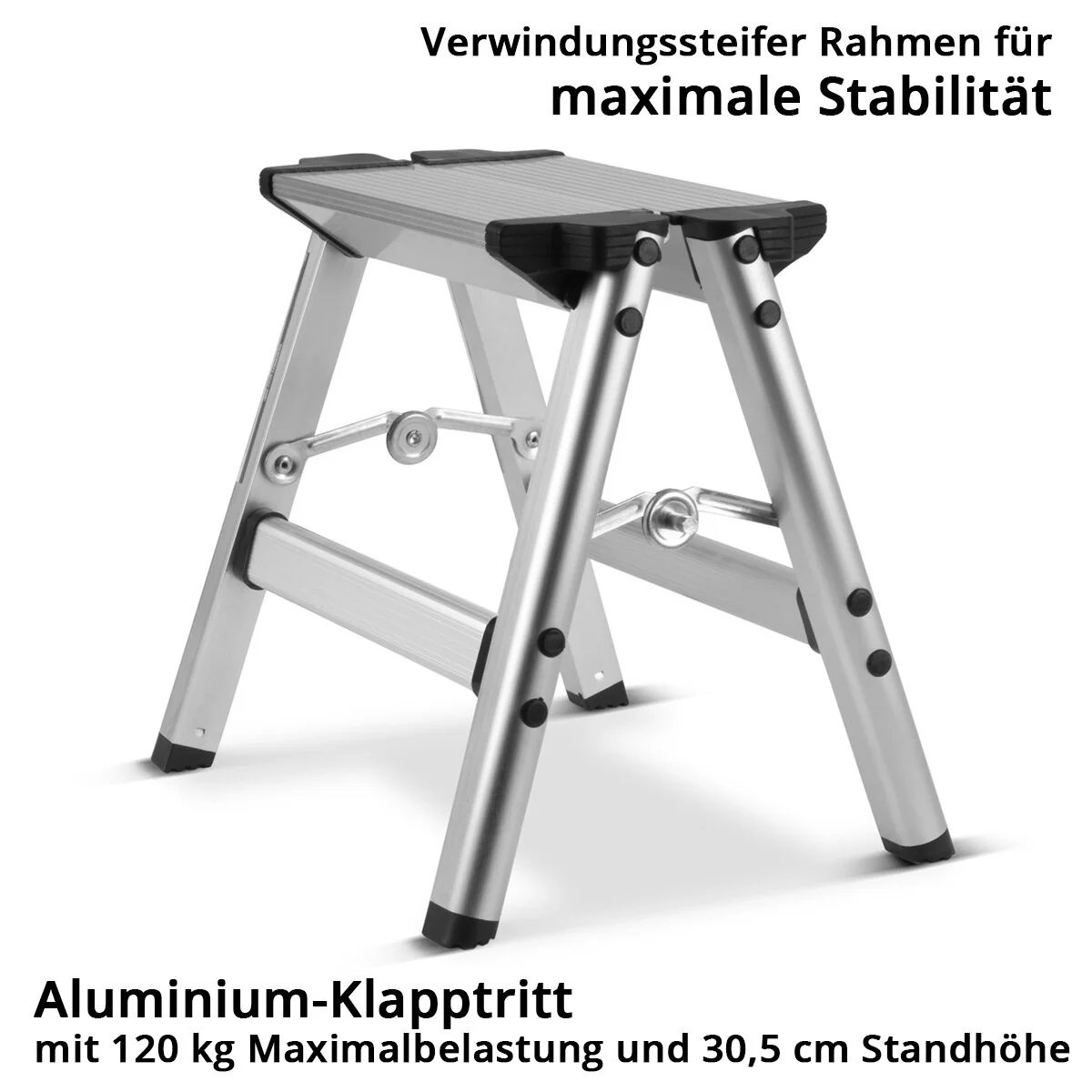 STAHLWERK Klapptritt KT-1 ST mit 120 kg Tragkraft Aluminium-Leiter | Klappleiter | Trittleiter | Schemel | Tritthocker mit rutschfester Stufe - Image 2