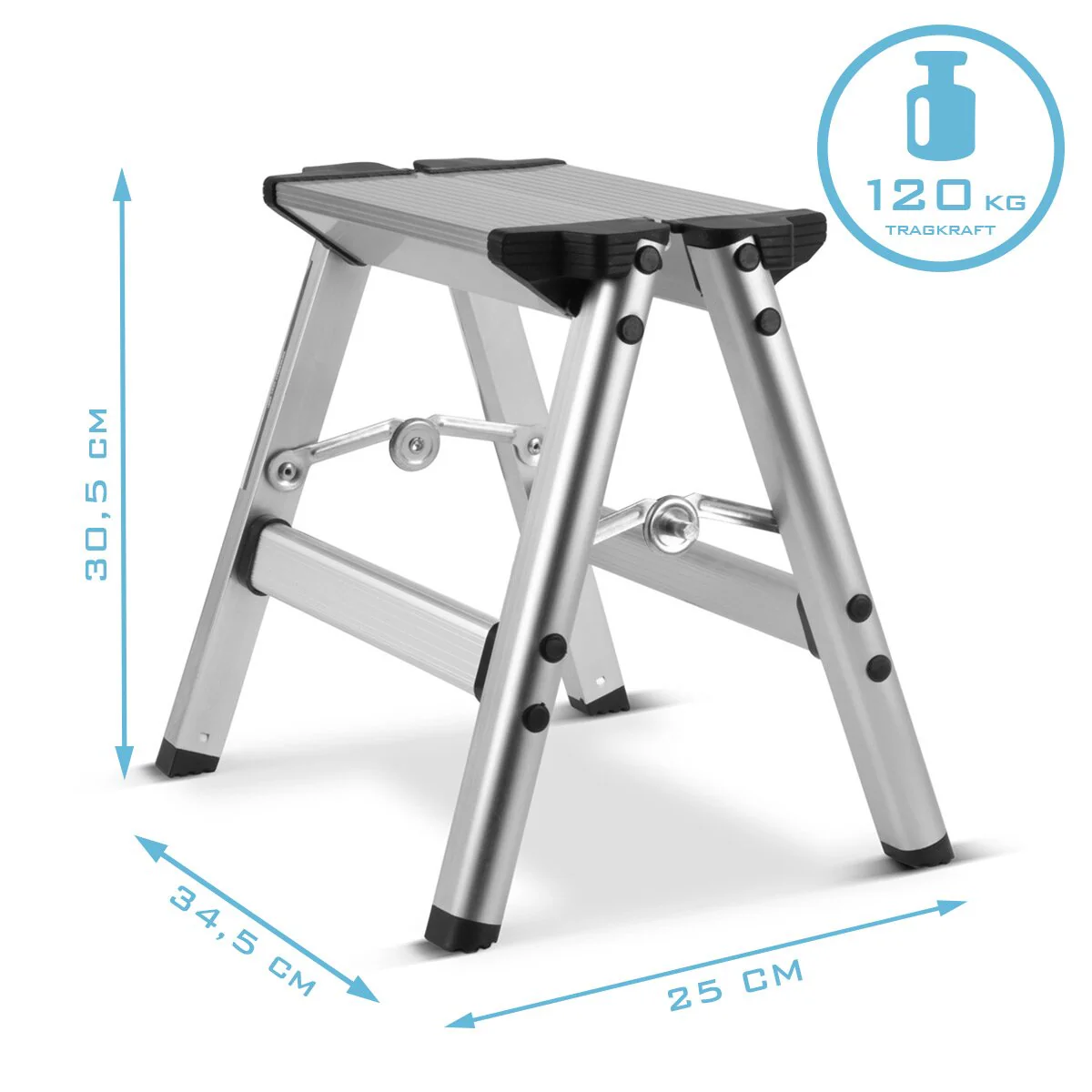 STAHLWERK Klapptritt KT-1 ST mit 120 kg Tragkraft Aluminium-Leiter | Klappleiter | Trittleiter | Schemel | Tritthocker mit rutschfester Stufe - Image 7
