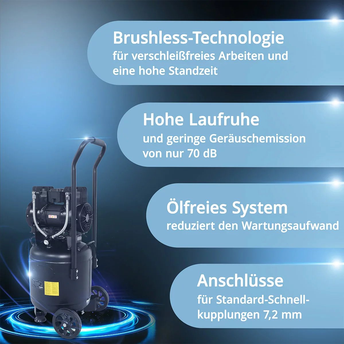 STAHLWERK Kompressor ST-308V Pro mit 8 bar | 1,97 PS | 1,45 kW | 250 l/min | 30 L Tank | Kompakter Druckluft-Kompressor | Kolben-Kompressor | Silent-Kompressor | Flüster-Kompressor mit Brushless-Motor - Image 4
