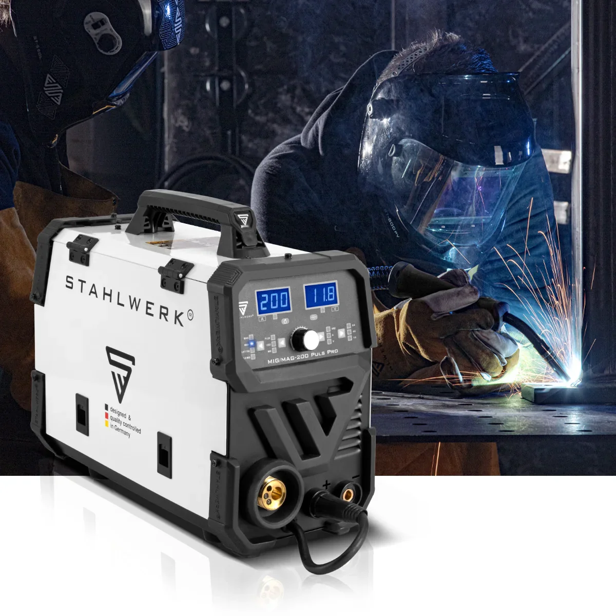 STAHLWERK MIG MAG 200 Puls Pro Schutzgas Schweißgerät Vollsynergisches 5 in 1 Kombigerät mit echten 200 Ampere inklusive AK25/MB25 Alu-Schweißbrenner, Verschleißteile-Set für Aluminium-Schweißen - Image 12