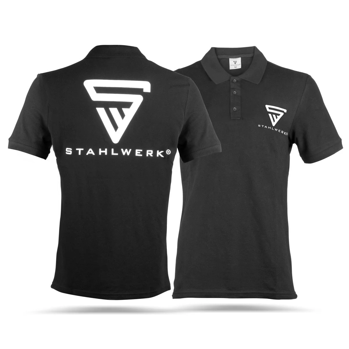 STAHLWERK Polo-Shirt Größe XL Schwarz Kurzarm Polo-Hemd mit Logo-Print aus 100% Baumwolle - Image 6