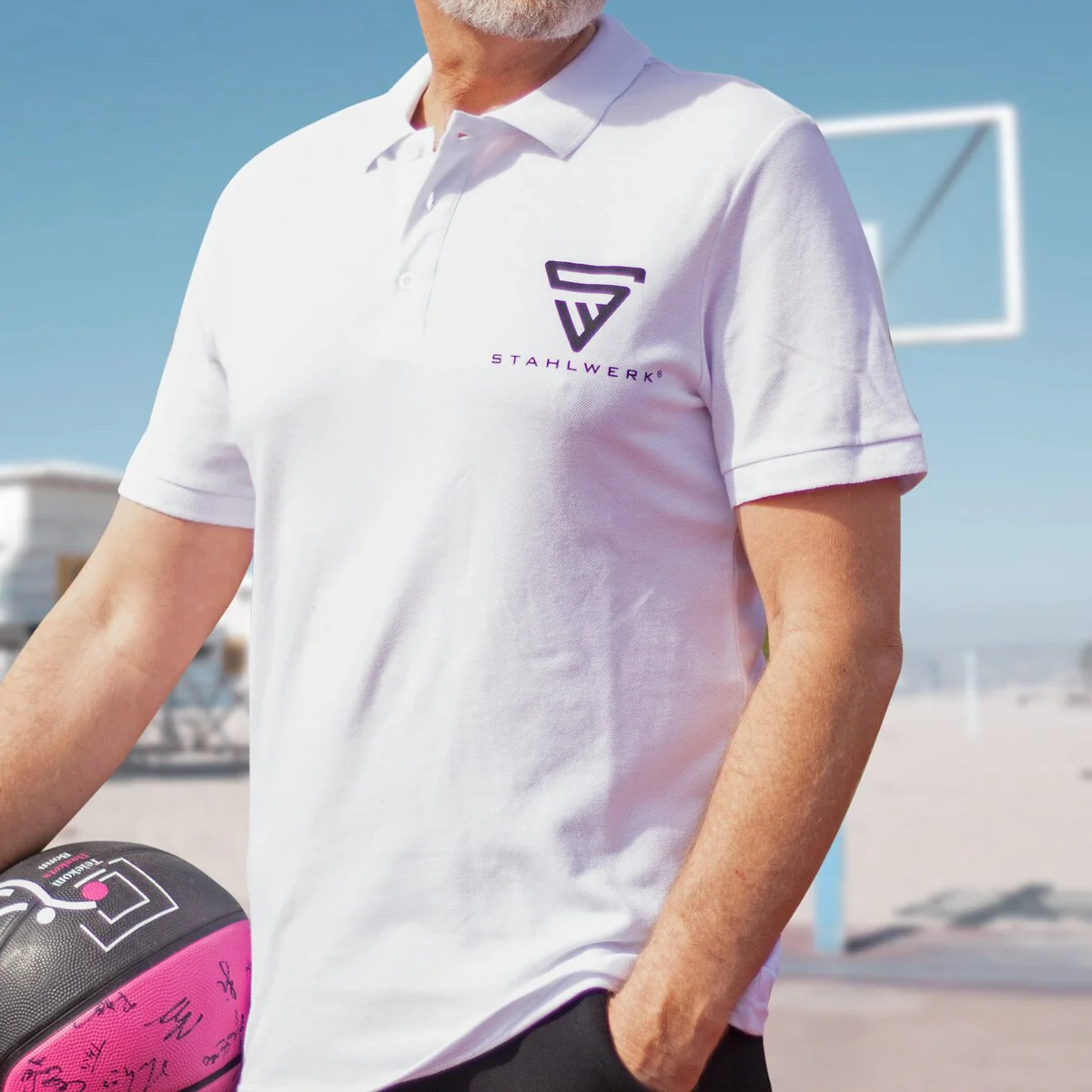 STAHLWERK Polo-Shirt Größe XL Weiß Kurzarm Polo-Hemd mit Logo-Print aus 100% Baumwolle - Image 2
