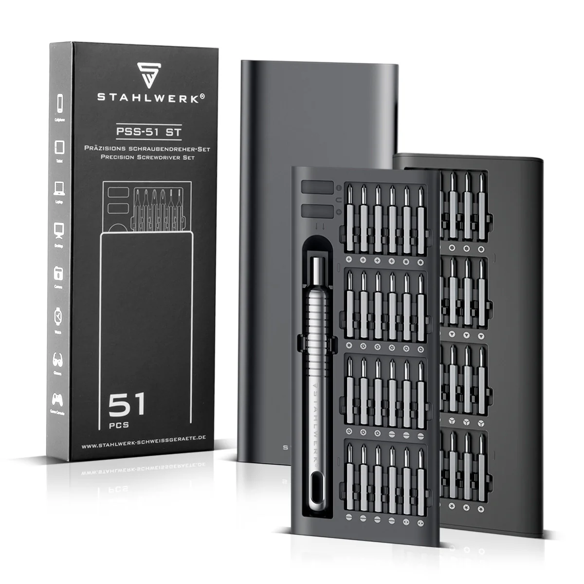 STAHLWERK Präzisions-Schraubendreher Set PSS-51 ST 51-teiliges Feinmechanik Set | Feinwerkzeug | Feinschraubendreher | Feinschraubenzieher mit Chrom-Vanadium-Bit-Set - Image 3