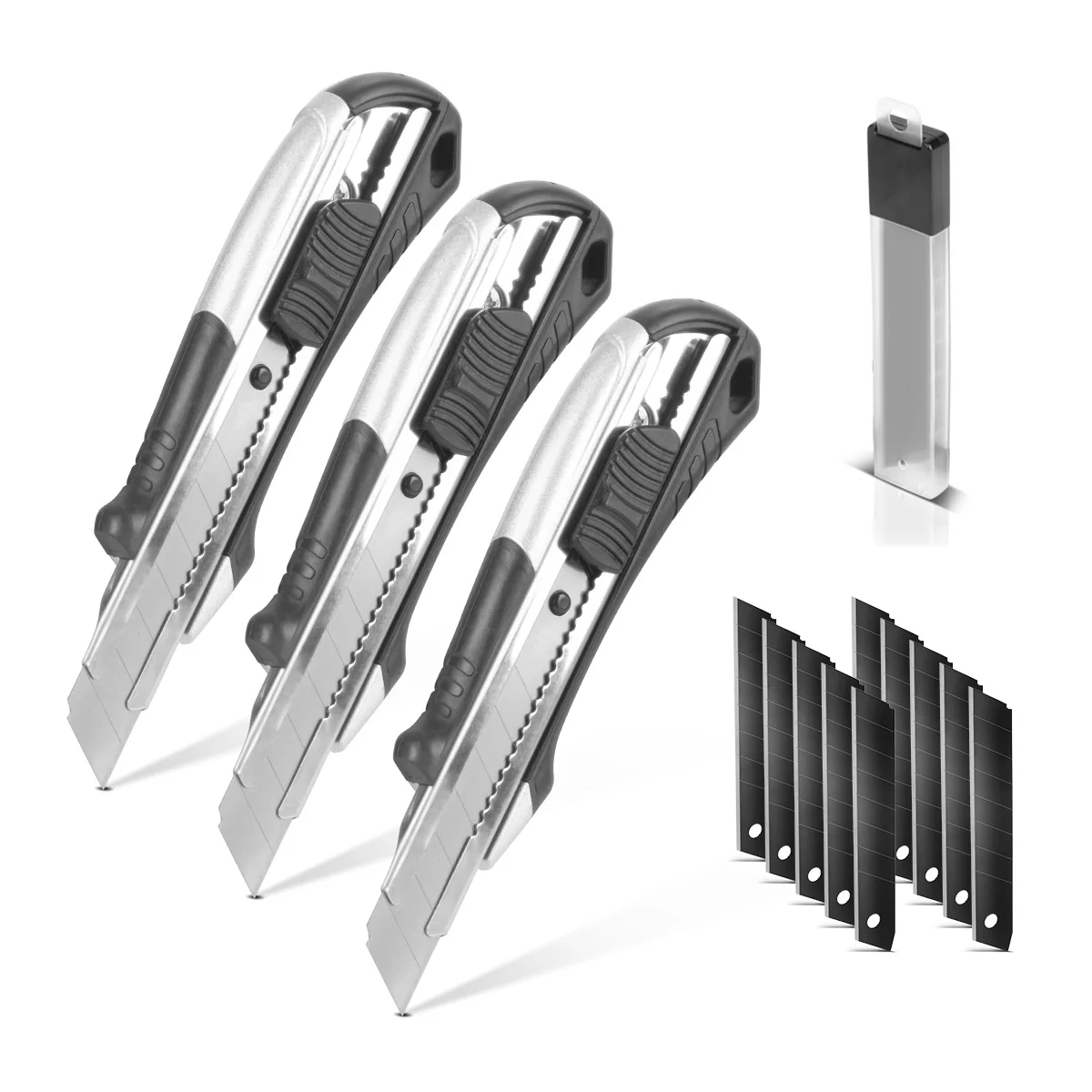 STAHLWERK Premium-Cuttermesser PCM-182 ST 3er Set mit 18 mm Abbrechklingen Profi Cutter | Teppichmesser | Sicherheitsmesser | Paketmesser | Kartonmesser - Image 3